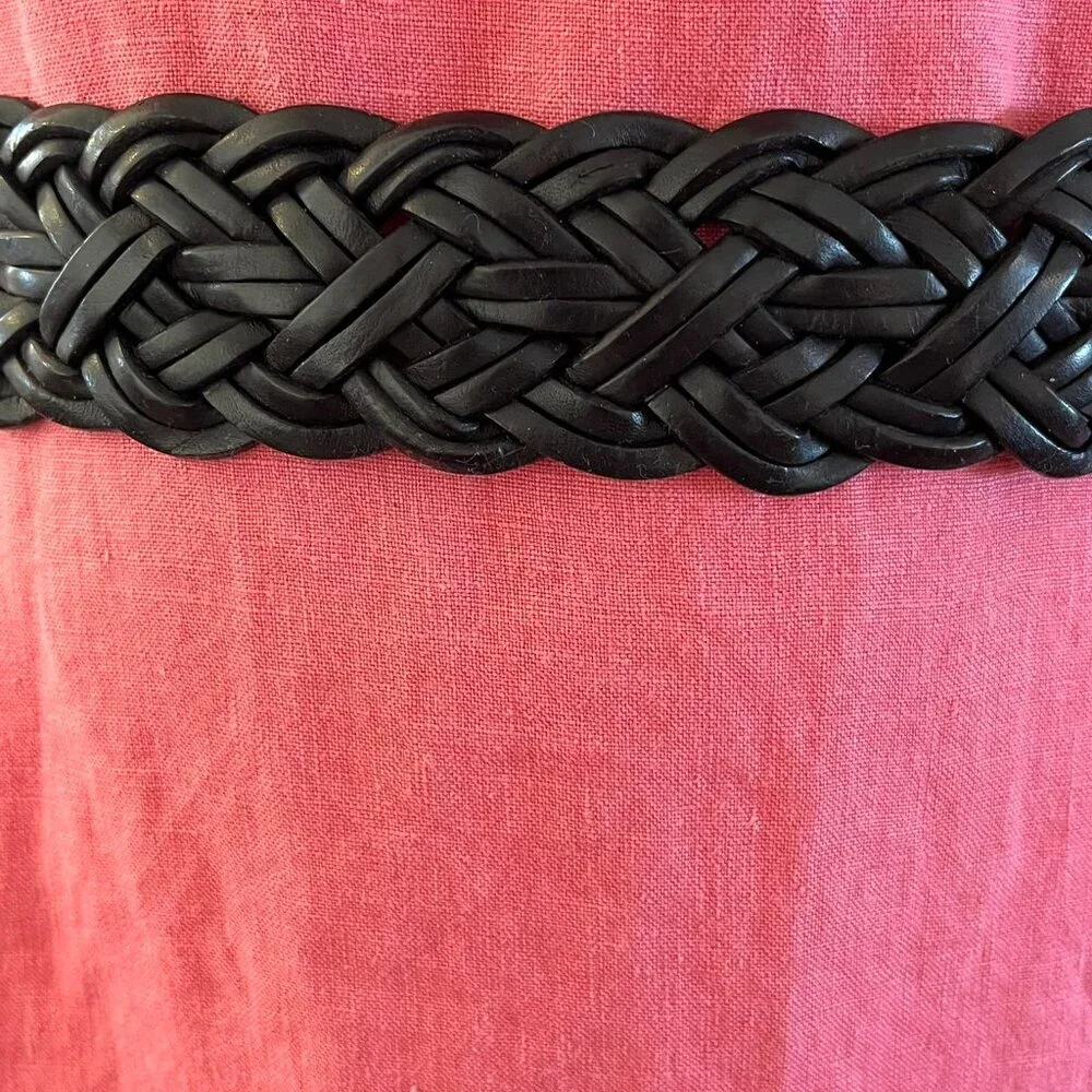 Harold's Woman's Black Leather Woven Braided Made In Turkey Belt Sz Lr